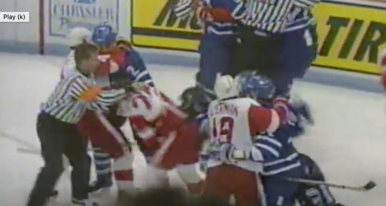 Red Wings and Maple Leafs massive line brawl during 1993 Playoffs (VIDEO)